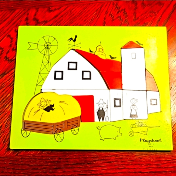 EUC~Vintage 1960's Playskool 15 Piece Wooden Farm Tray Puzzle - Picture 1 of 3
